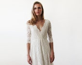 Three Quarters Sleeves Lace Wedding Dress, Ivory Lace Wedding Empire Dress 1124, Lace Bridal Gown, Lace Wedding Dress