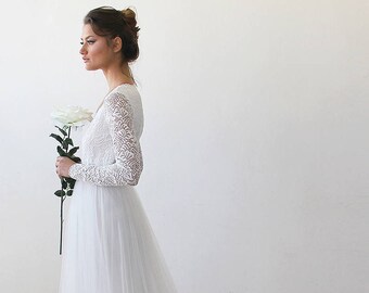 Ivory Tulle & Lace Wedding Train Gown #1164