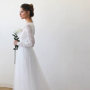 Ivory Tulle & Lace Wedding Train Gown #1164