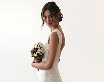 Elfenbein Ärmelloses rückenfreies Spitzenkleid mit Schleppe #1180