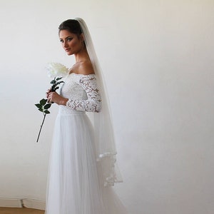 Ivory Off-The-Shoulder Lace & Tulle Train Dress 1162 image 3