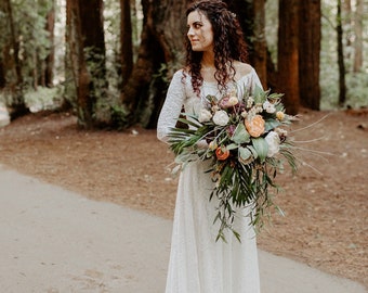 Ivory Off-The-Shoulder Train Dress #1148