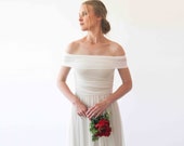 Off the shoulder Chiffon Wedding Dress, , Vintage style dress, Romantic Ivory Wedding Gown,Mash Chiffon Maxi Dress, 1227