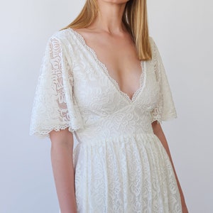 Butterfly Sleeves Ivory Bohemian Empire Lace Wedding Dress with Open back 1383 image 2