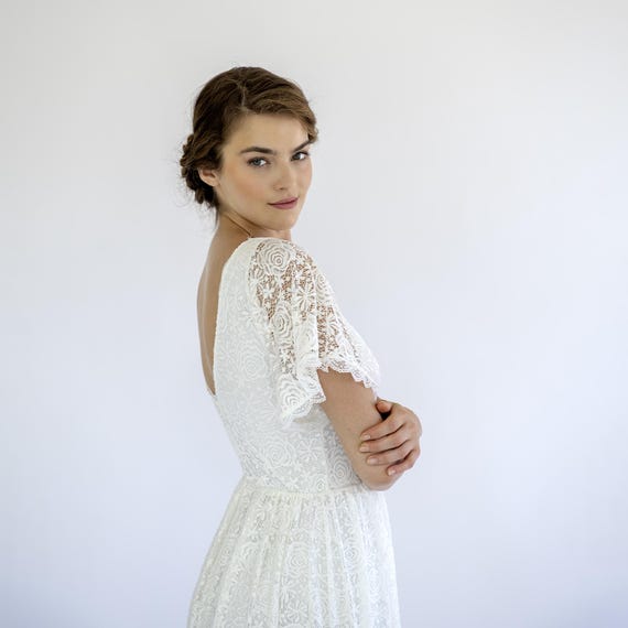 ivory floral lace dress Ivory 3D Floral Applique Lace Midi Dress *was
