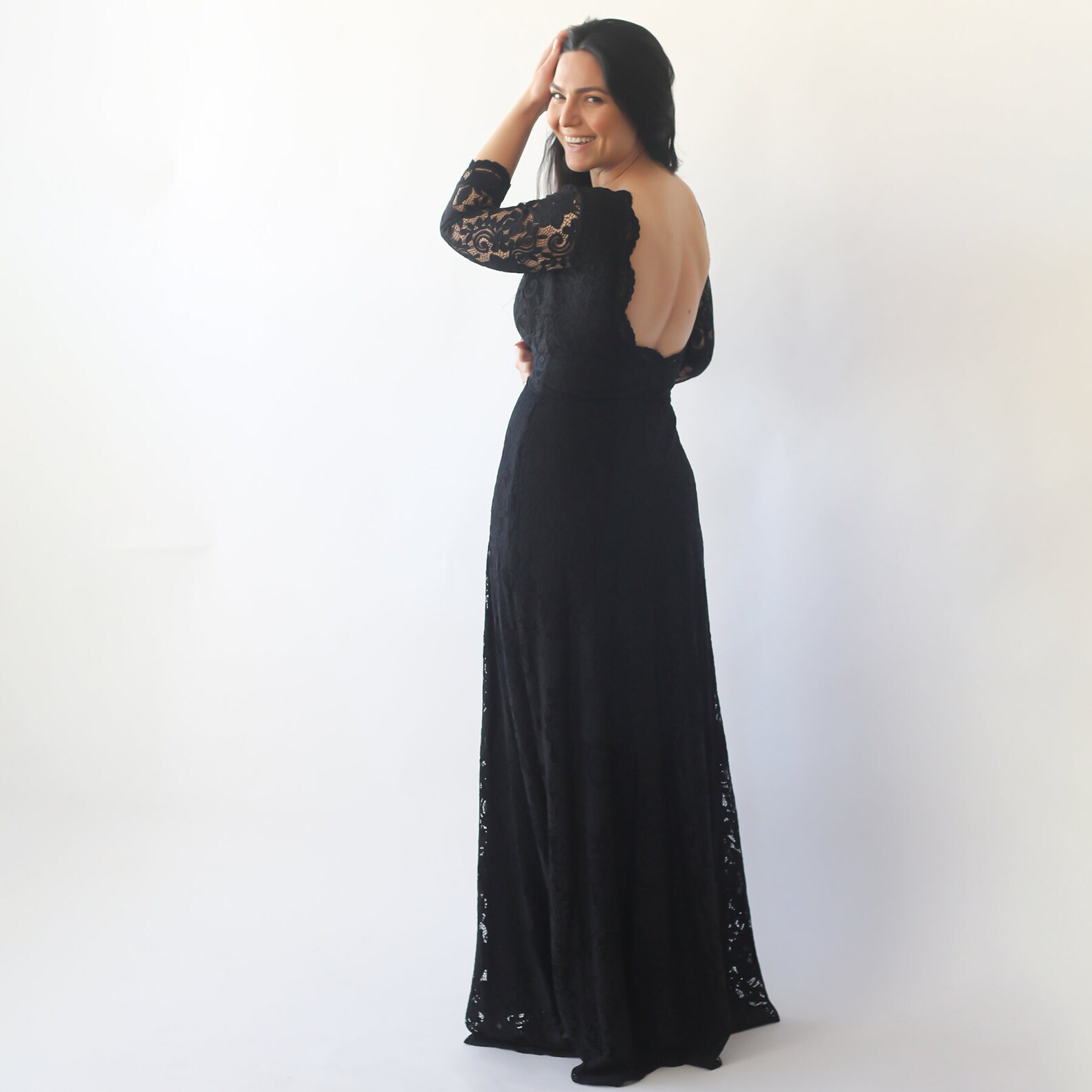 Oona Black Embellished Flared Maxi Gown