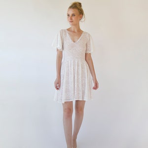 Butterfly sleeves bohemian pearly color wedding dress ,short mini wedding dress 1374 image 8