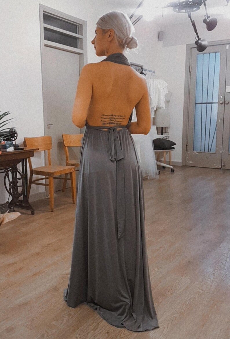 Halter neck grey maxi gown, Backless maxi grey dress 1070 image 7