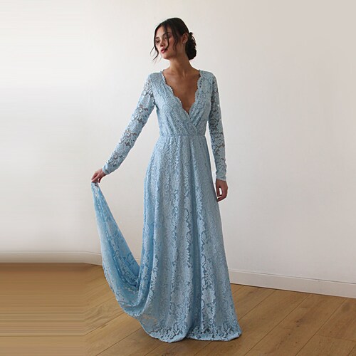 Light Blue Wrap Dress With Train pastel 