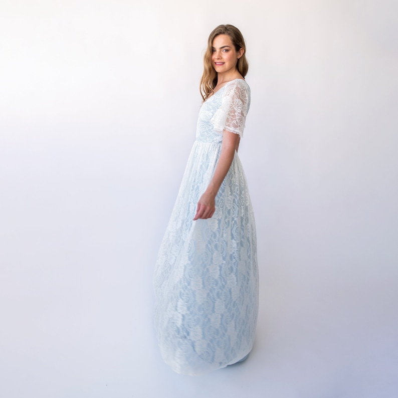 New Collection Light Blue Butterfly sleeves bohemian wedding dress 1428 image 2