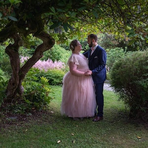 Curvy Blush pink wrap lace bohemian wedding dress, butterfly sleeves  ,Plus size tulle wedding dress #1355