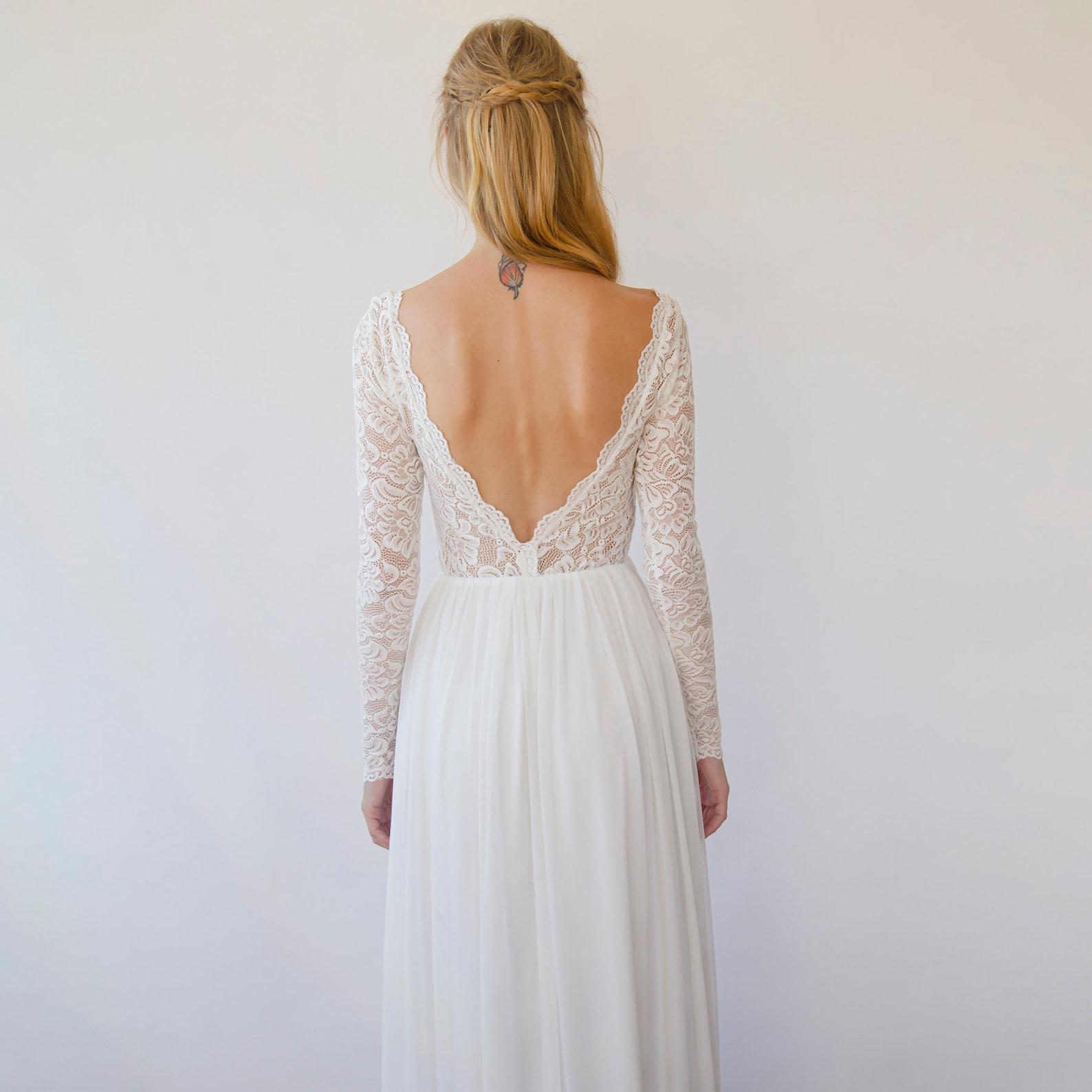 Ivory Vintage Lace Long Sleeves Backless Wedding Dress V - Etsy