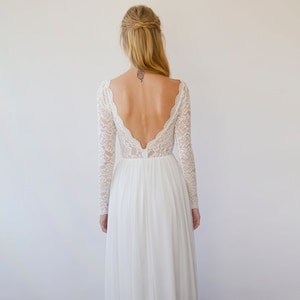 Ivory  Vintage Lace Long Sleeves, Backless wedding dress V neckline  #1290