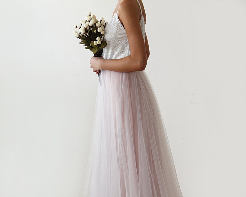 Vestido de tul marfil y rosa de hadas, vestido de novia pastel 1185 imagen 3