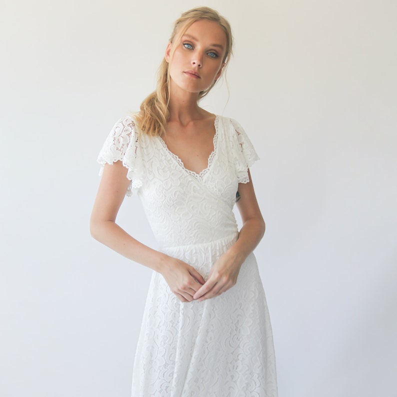 Ivory wrap lace bohemian wedding dress, Lace skirt 1298 image 4