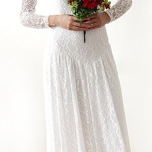 Basque Dress , Bohemian Ivory bridal lace dress #1182