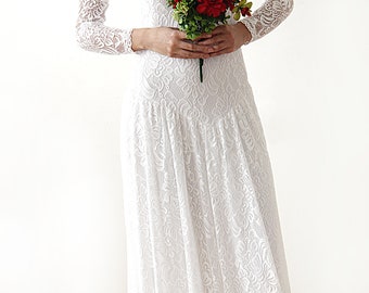Basque Dress , Bohemian Ivory bridal lace dress #1182