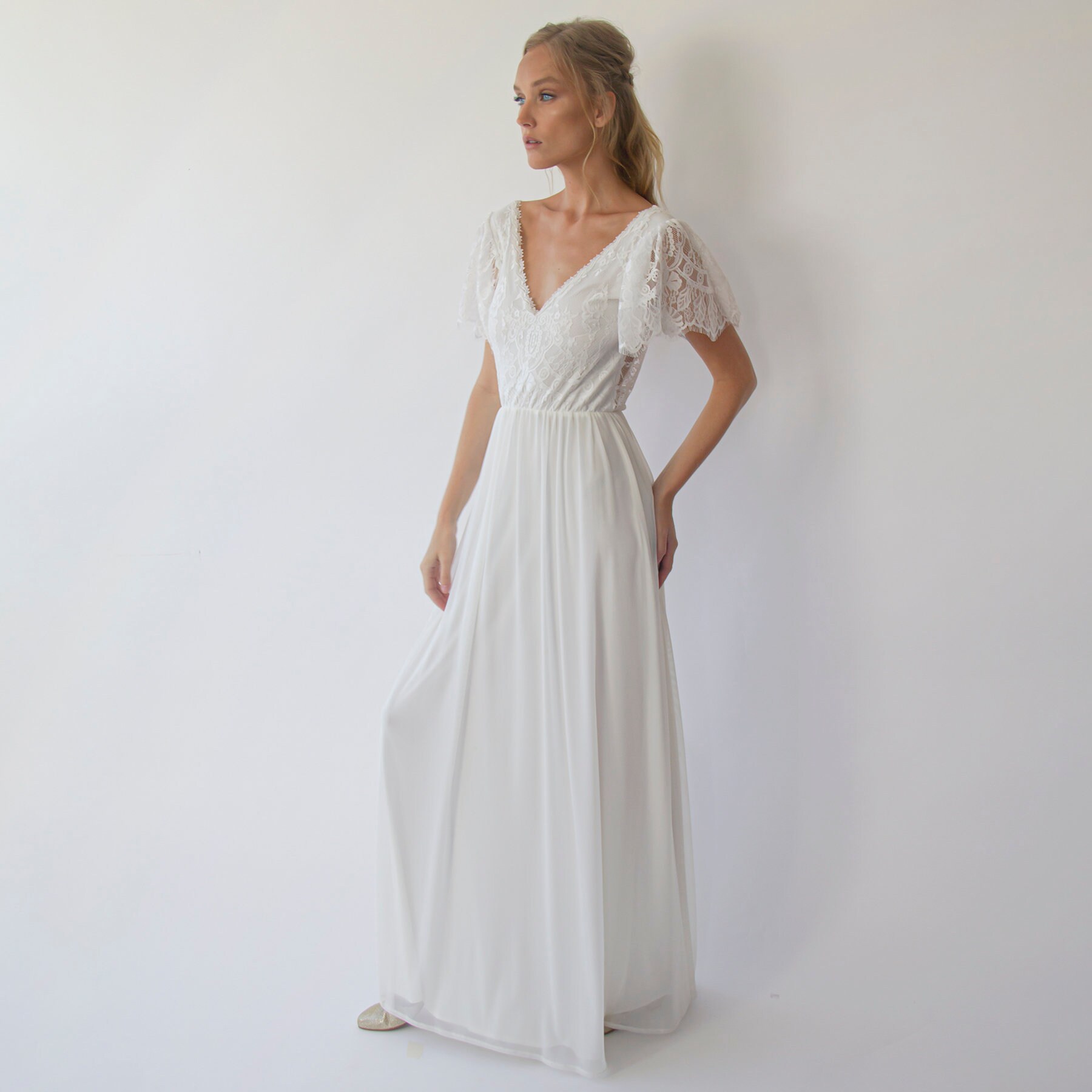 flutter sleeve wedding gown