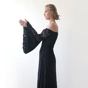Long Bell Sleeve Lace Dress, Off-Shoulders Lace Boho Dress, Bohemian Black Dress, Formal Lace dress 1201 image 4