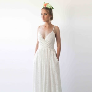 Ivory Wrap Straps lace wedding dress with pockets 1238 image 3