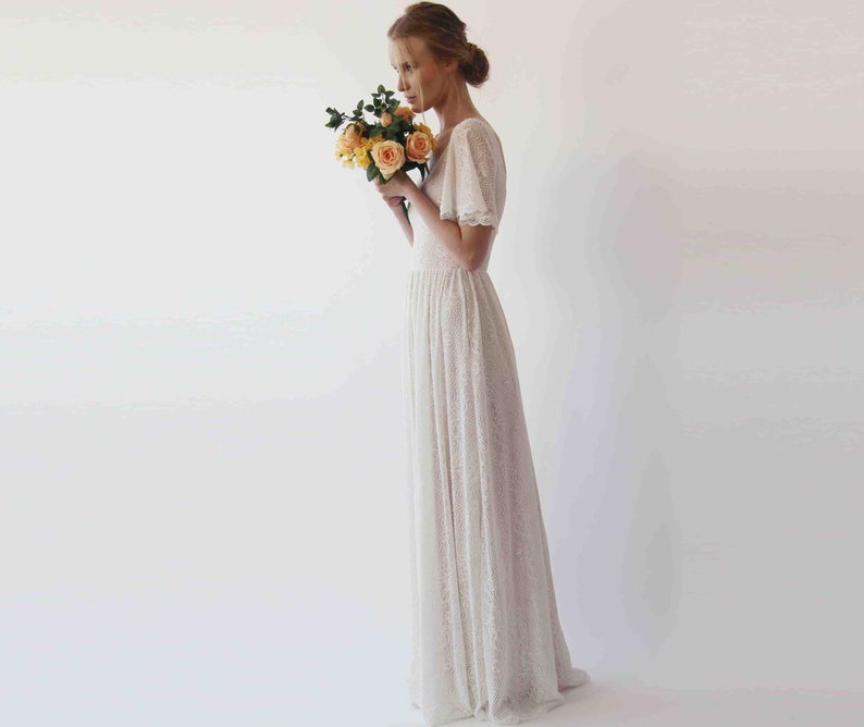 Bestseller Butterfly sleeves bohemian Ivory Blush color wedding dress 1232 image 5