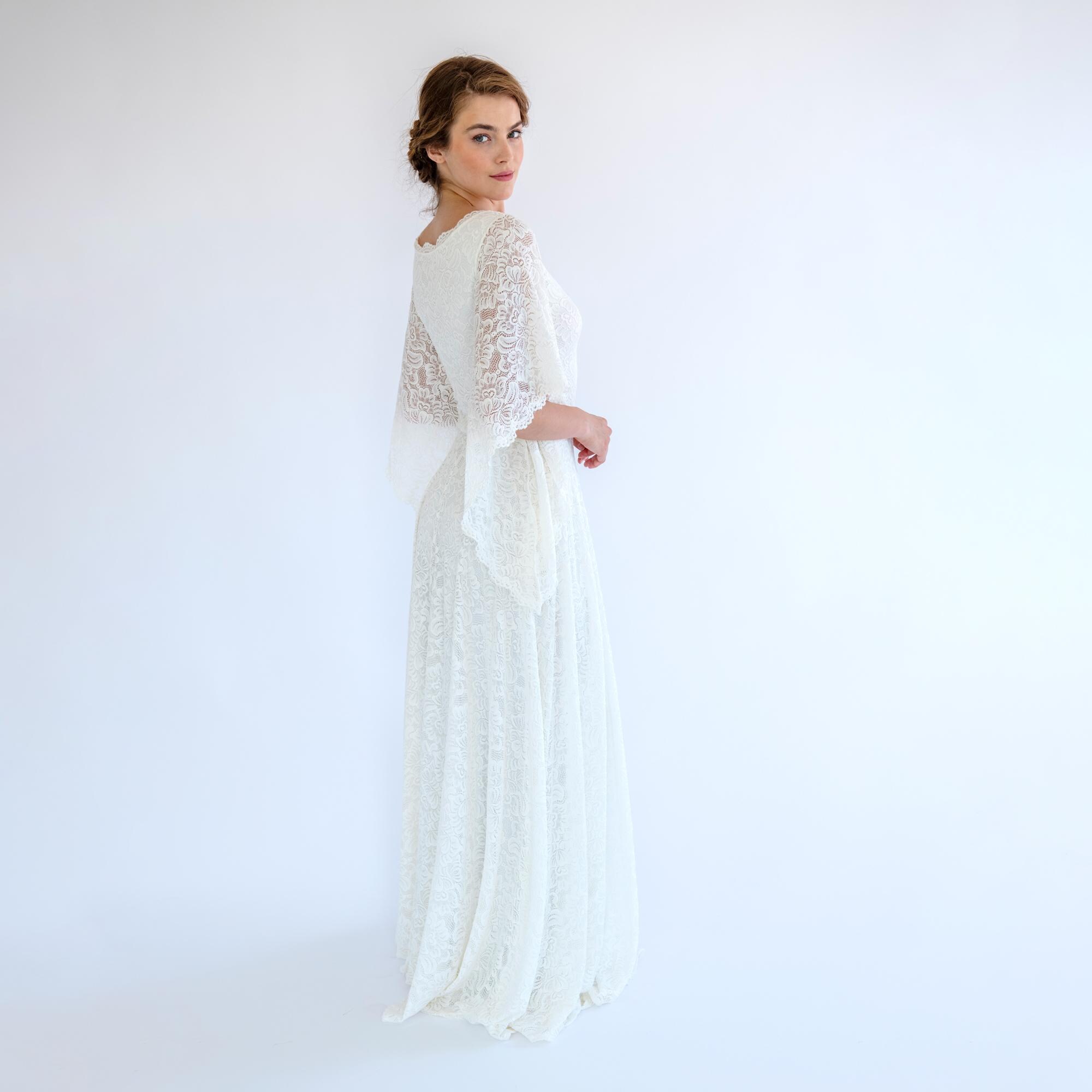 Boho Lace Wedding Dress | Angel Sleeve Bridal Gown With High