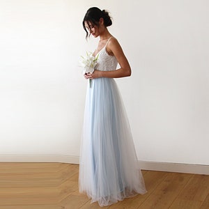 Fairy ivory & light blue tulle dress ,Pastel wedding dress #1185