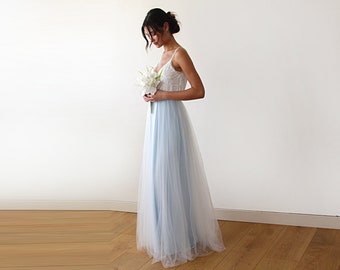 Fairy ivory & light blue tulle dress ,Pastel wedding dress #1185