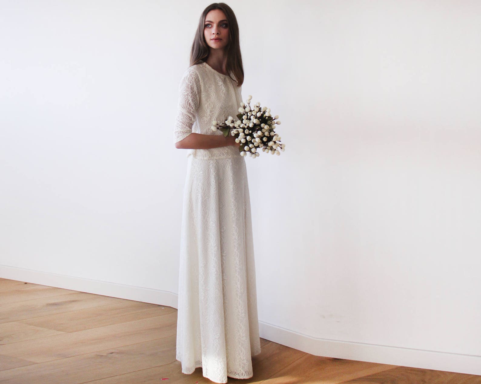 Double Straps Pleated Skirt Dress with Self-tie Ivory