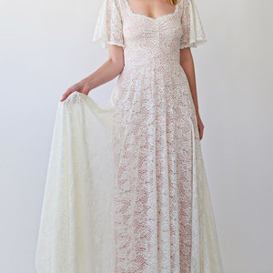 Ivory Blush Sweetheart Lace Wedding Dress with Short sleeves 1396 image 3