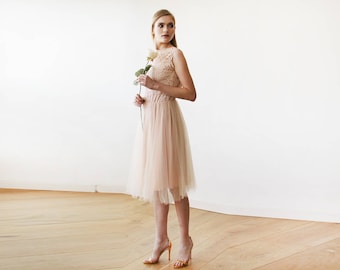 Pink Lace Tulle Dress: Sleeveless Backless Party Dress