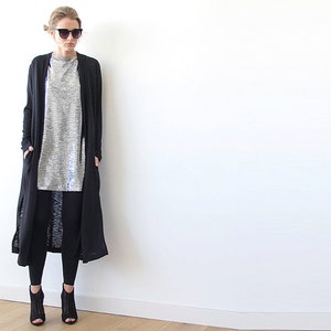 SALE Knitted maxi black cardigan with pockets #2012.