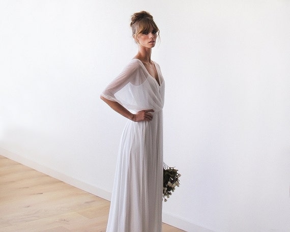 Chiffon sheer ivory wedding gown 2 pieces wedding dress | Etsy