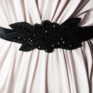 Glitzernde, schwarze perlenbesetzte Hochzeits-Schärpe #4003