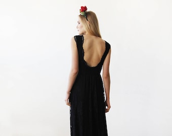 Black Lace Sleeveless Open Back Maxi Dress 1141