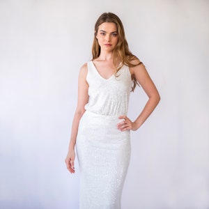 Ivory Sequins Set, Separates Top and Skirt 1439 image 7