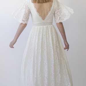 Butterfly Sleeves Ivory Bohemian Empire Lace Wedding Dress with Open back 1383 image 5