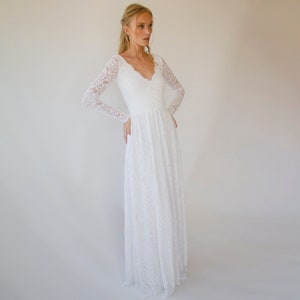 Ivory wrap lace wedding dress with long sleeves 1287 image 6