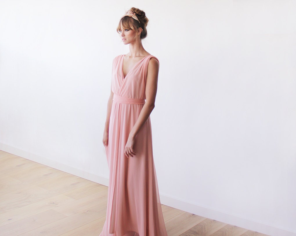 Peach pink maxi chiffon and lining dress Pink dress with | Etsy