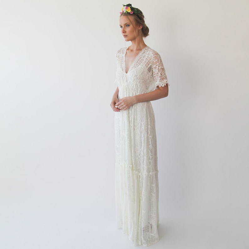 Bestseller Boho Ivory bat sleeves wedding dress 1241 image 2