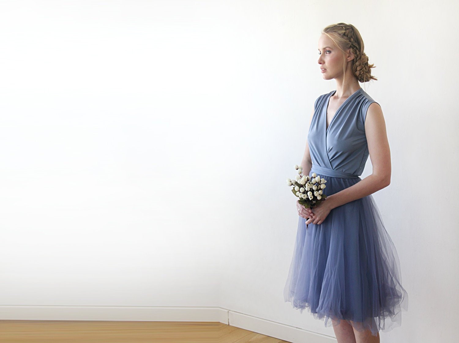 Dusty blue dress midi hotsell
