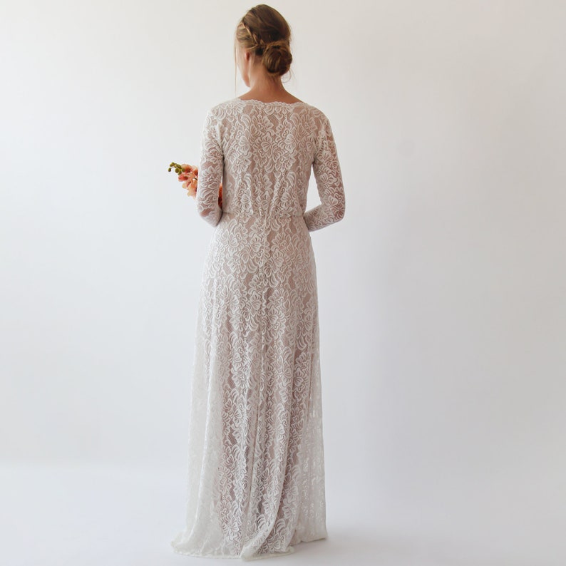 Maternity Ivory Blush Vintage Style Long Sleeves lace wedding dress 1258 image 3