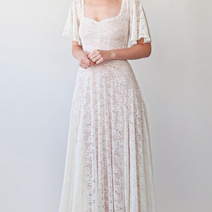 Ivory Blush Sweetheart Lace Wedding Dress with Short sleeves 1396 image 7