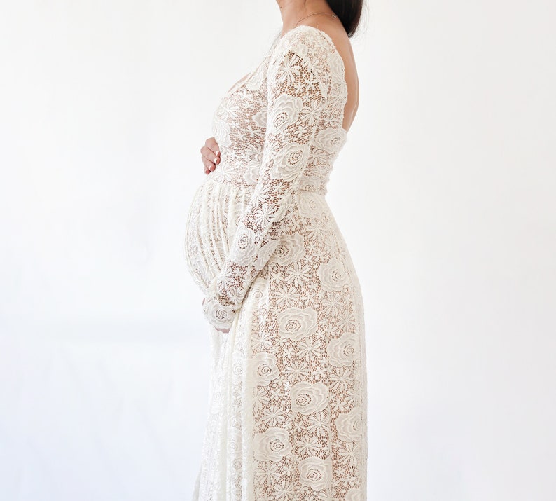 Maternity Vintage Ivory Blush Square Neckline Dress , Maternity dress for photo shoot 7019 image 7