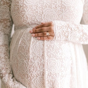 Maternity Vintage Ivory Blush Square Neckline Dress , Maternity dress for photo shoot 7019 image 1