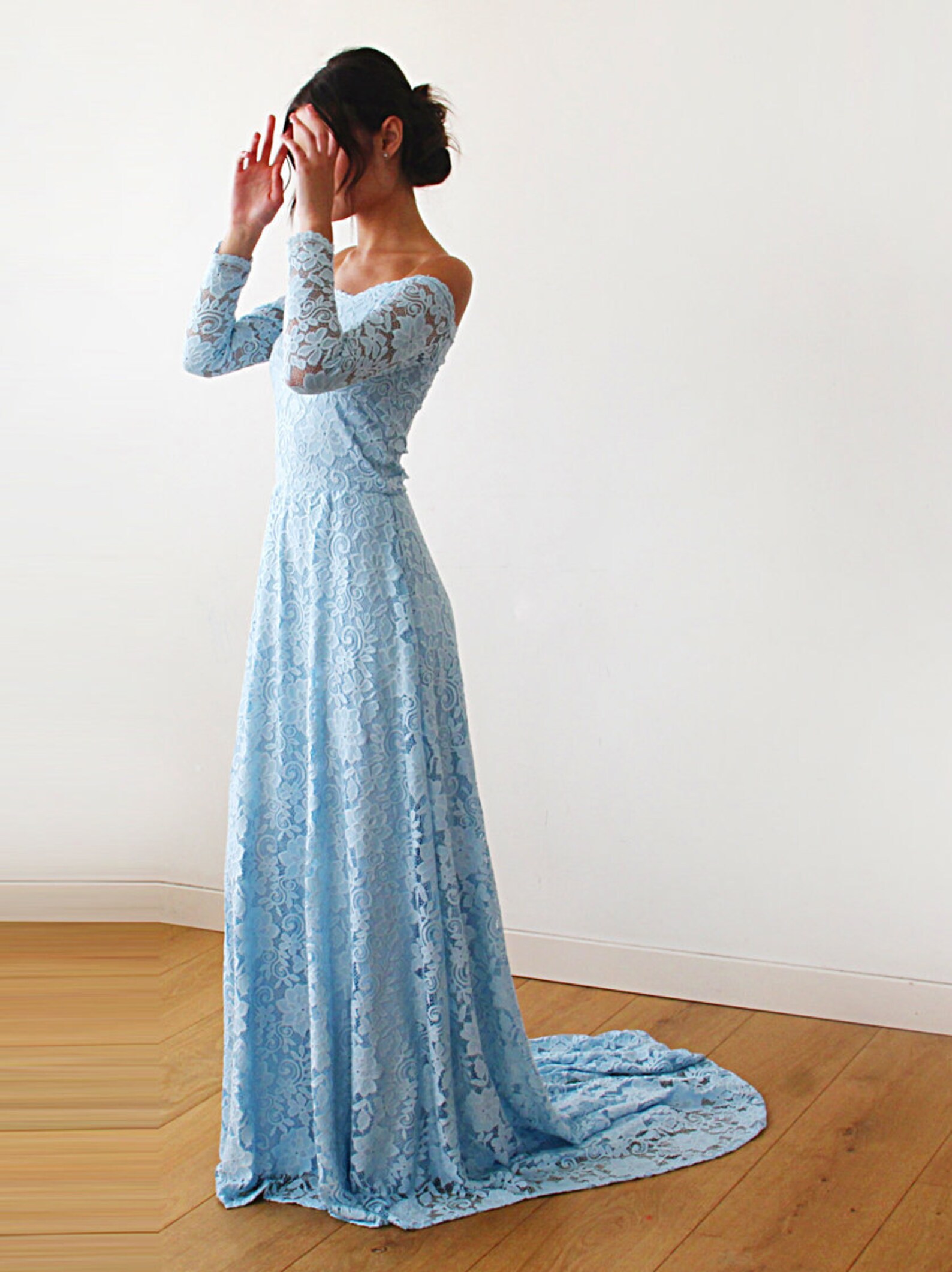 modern formal dresses Roycebridal A-line Fashion Luxurious Evening Long Sleev Neckline:High Neckline Fantasy Backgrounds Colour:Lavender Fog