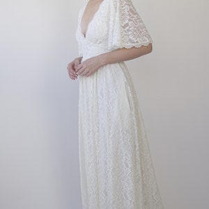 Butterfly Sleeves Ivory Bohemian Empire Lace Wedding Dress with Open back 1383 image 8