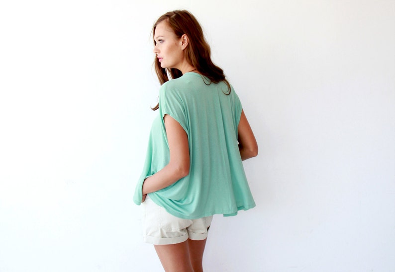 SALE Boxy summer minty top, Mint women blouse, Short sleeves top 2003 image 2