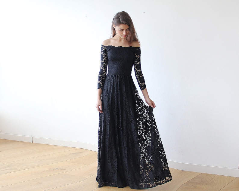Black Maxi , Off-the-shoulder Maxi Dress, , Floral Lace Dress 1119 image 1