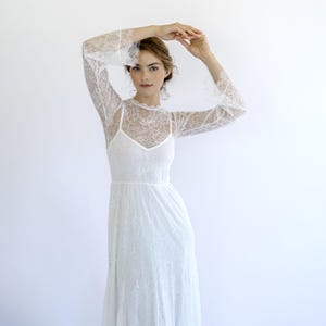 Vintage Lace Wedding Dress | Romantic High Neck Bridal Gown with Sheer Long Sleeves #1498